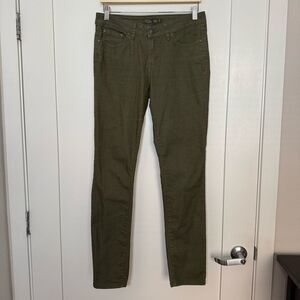 Prana Kara Skinny Jeans Pants Womens Sz 6/28 Olive Green Low Rise Slim Denim